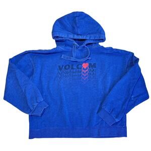 Volcom Hoodie ~ Blue Stacked Heart Graphic Hoodie Sweatshirt ~ Women's XL